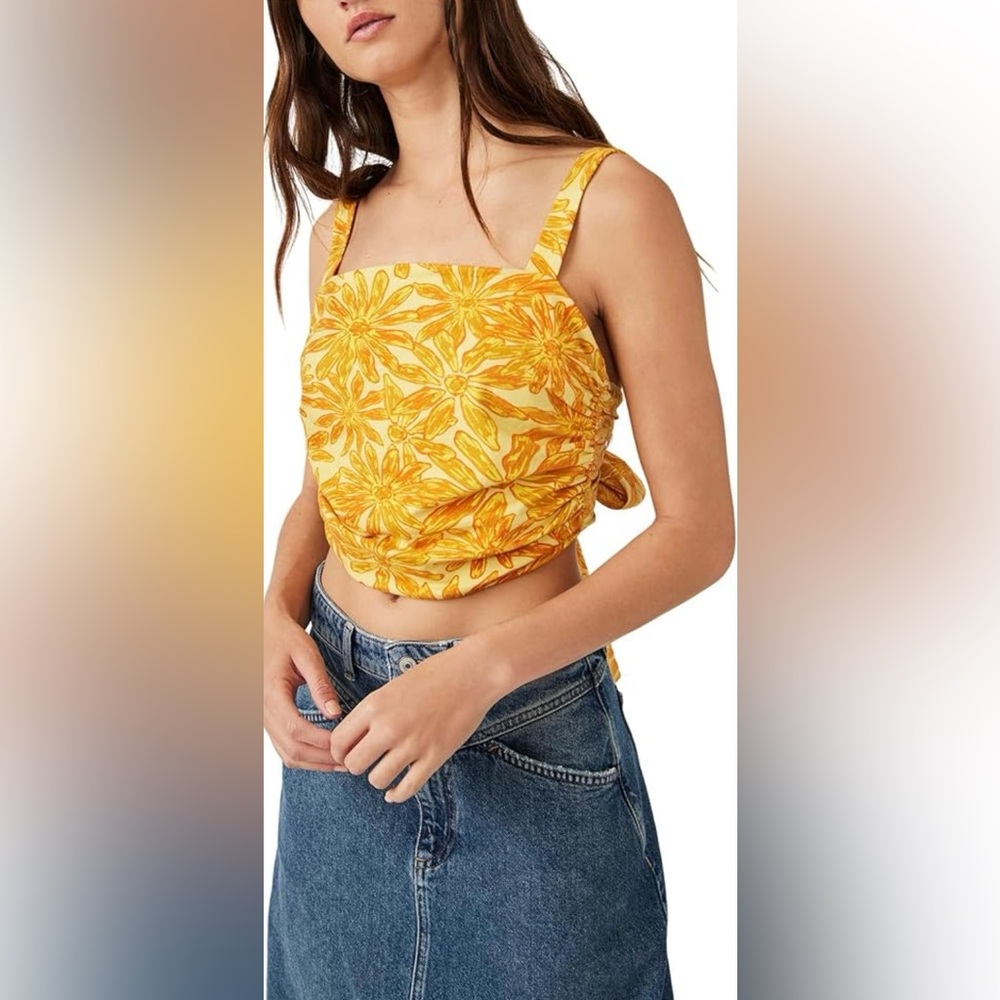Free People All Tied Up Tank in Yellow Combo NWOT Size L
